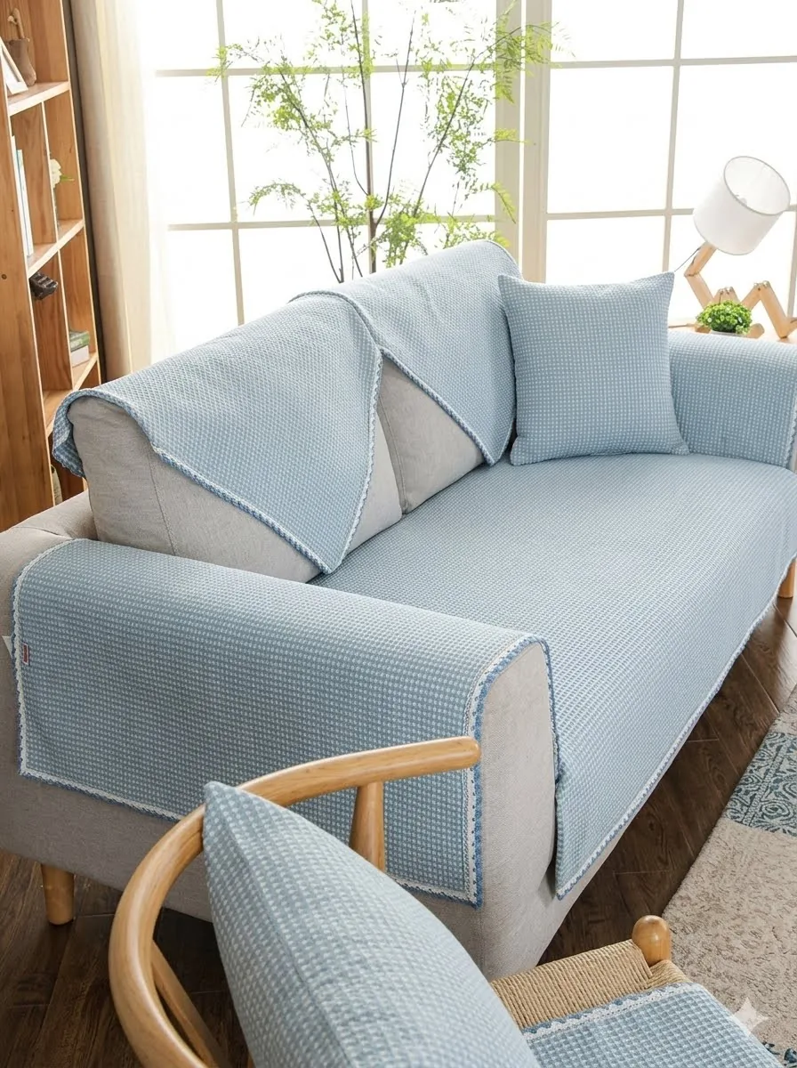 Fine Gingham Check Woven Sofa Cover representative image