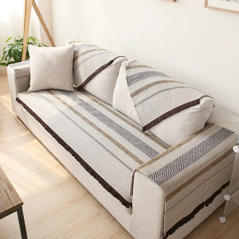 Textured Herringbone Stripe Woven Sofa Cover representative image