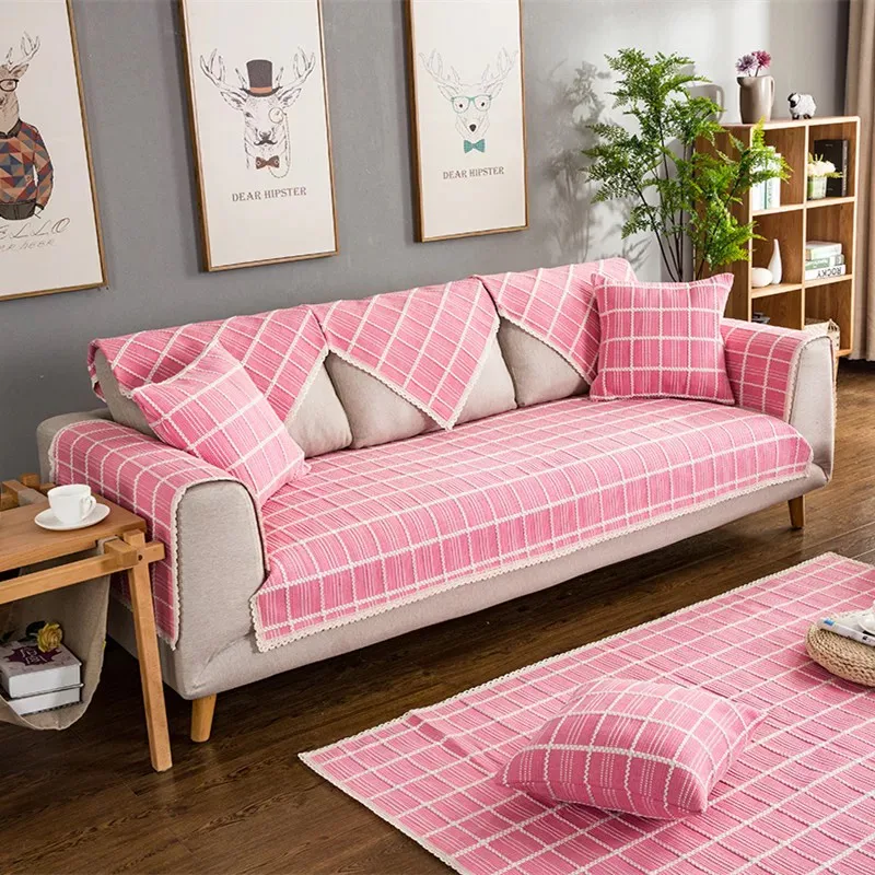 Textured Square Check Woven Sofa Cover representative image