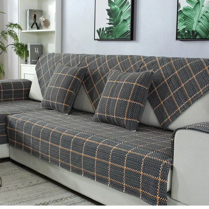 Coarse Check Texture Woven Sofa Cover representative image