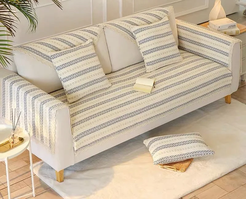 Narrow Ticking Stripe Woven Sofa Cover representative image