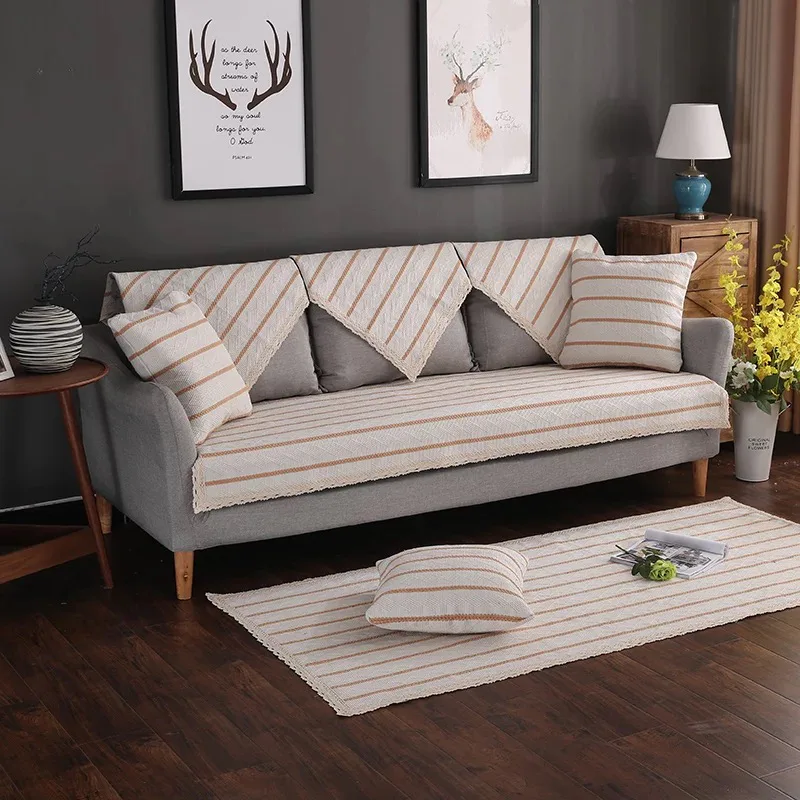 Narrow Textured Stripe Woven Sofa Cover representative image