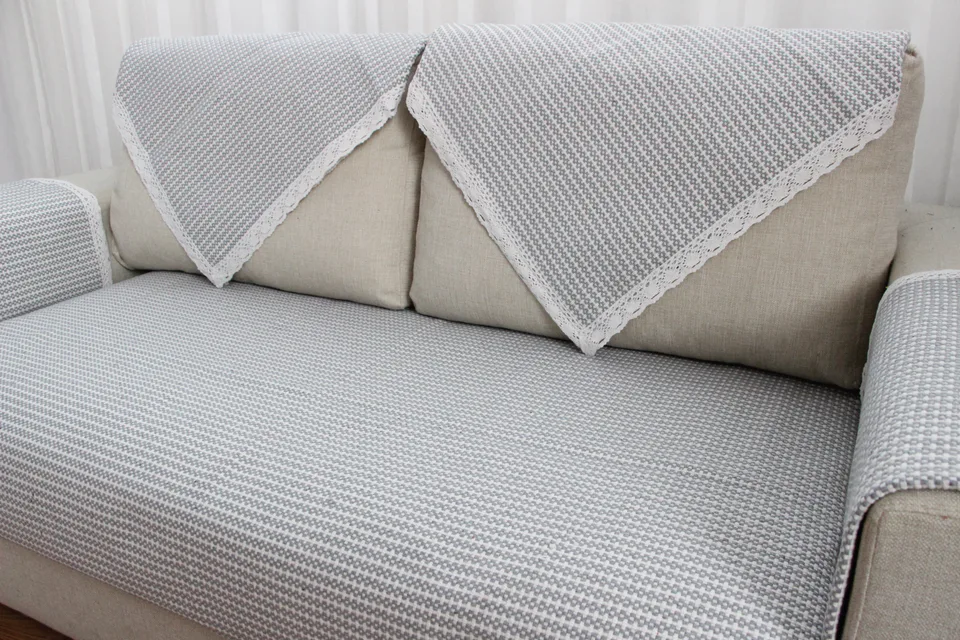 Textured Checkerboard Pattern Woven Sofa Cover representative image