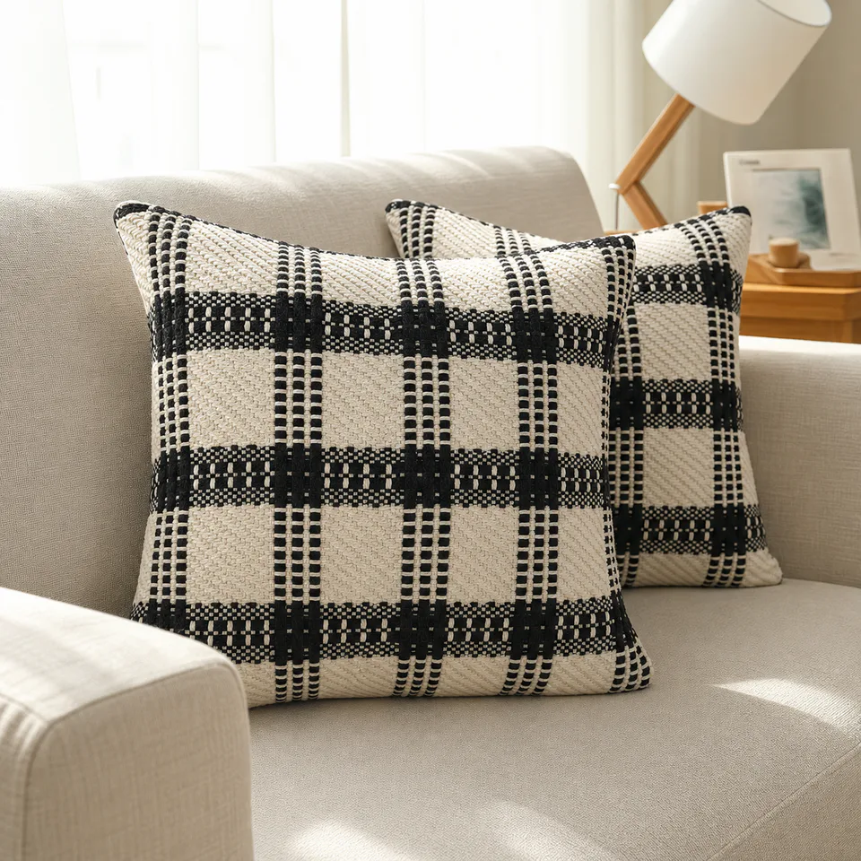 Textured Check Pattern Cushion Cover main image