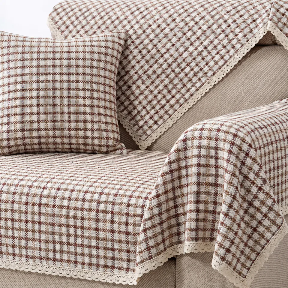 Heathered Check Pattern Woven Sofa Cover representative image