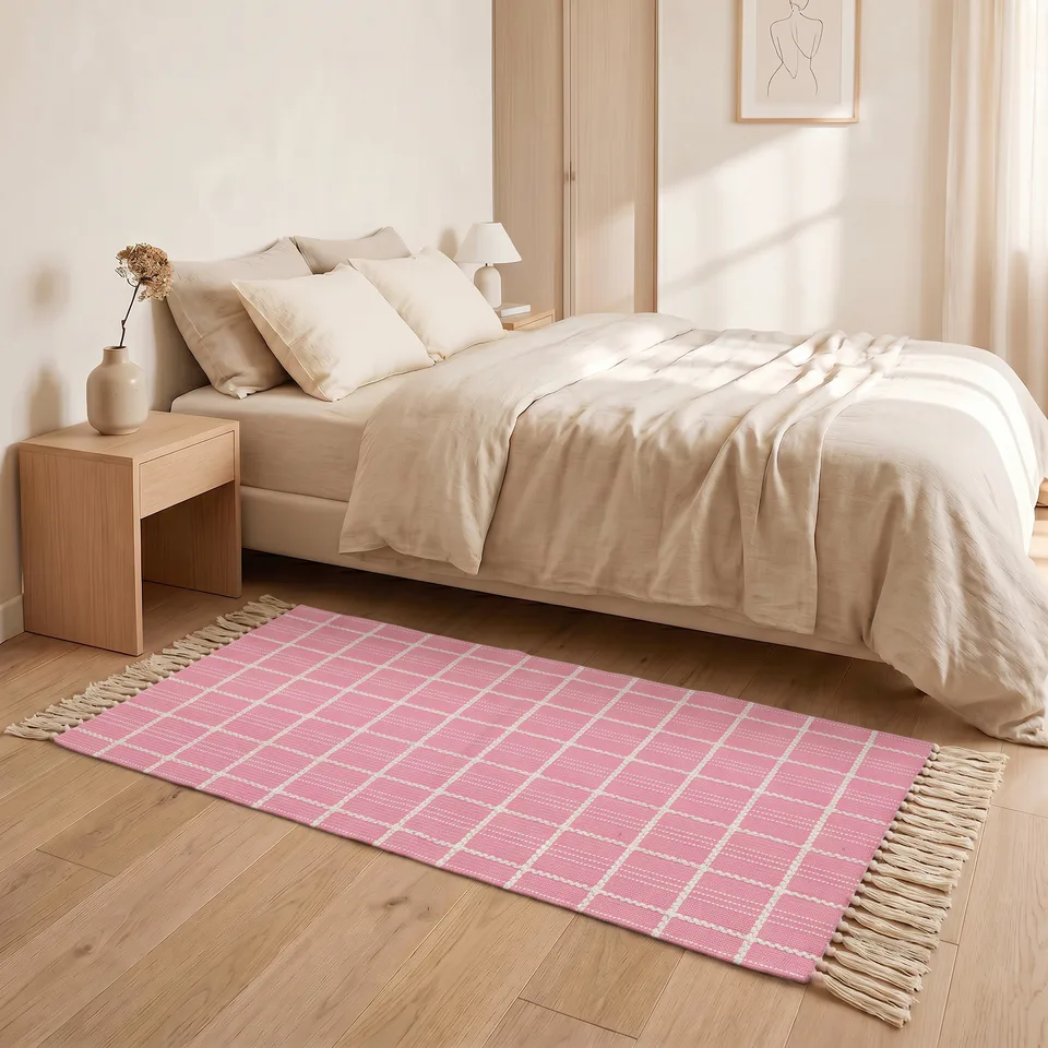 Textured Square Check Woven Rug main image