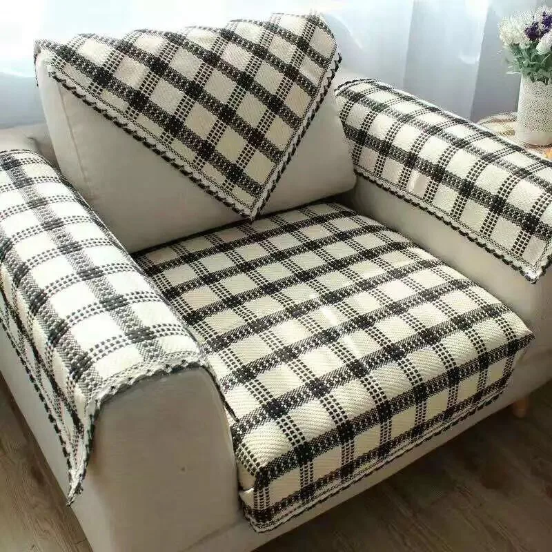 Textured Check Pattern Woven Sofa Cover representative image