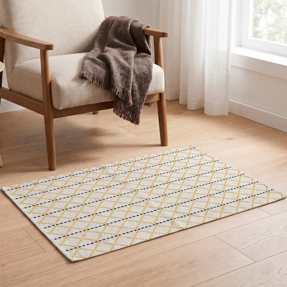 Textured Grid Pattern Woven Rug representative image