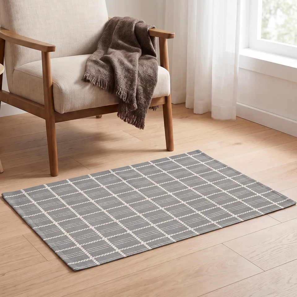 Textured Square Check Woven Rug representative image