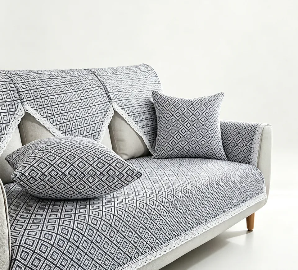 Textured Diamond Pattern Woven Sofa Cover representative image
