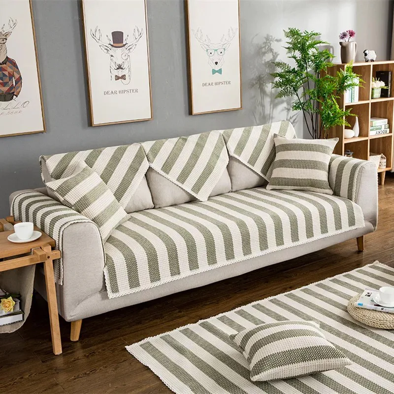 Coarse Stripe Pattern Woven Sofa Cover representative image