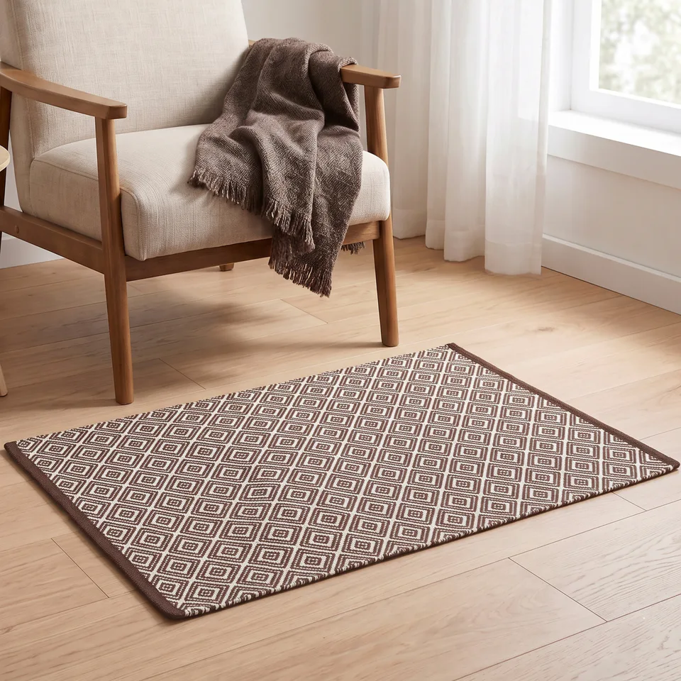 Textured Diamond Pattern Woven Rug main image