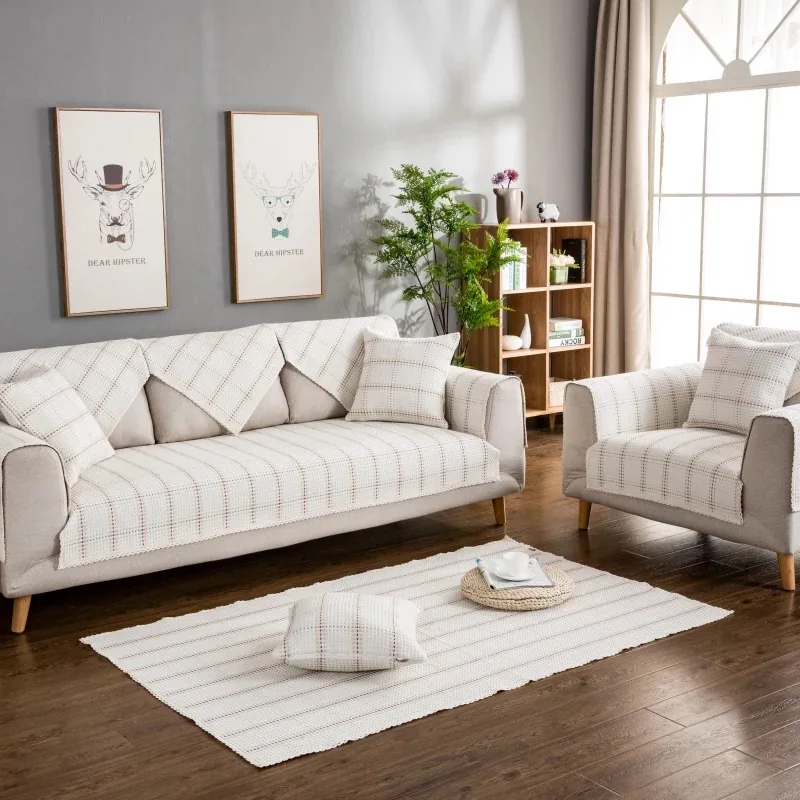 Windowpane Dot Check Woven Sofa Cover representative image