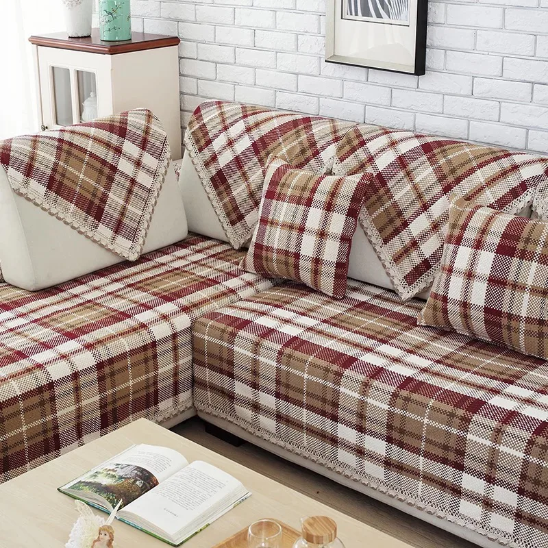 Large Textured Check Woven Sofa Cover representative image