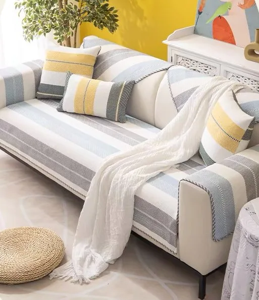 Textured Wide Stripe Woven Sofa Cover main image