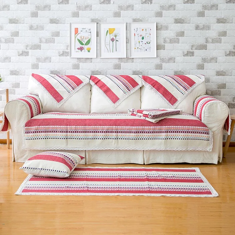 Nubby Irregular Stripe Woven Sofa Cover representative image