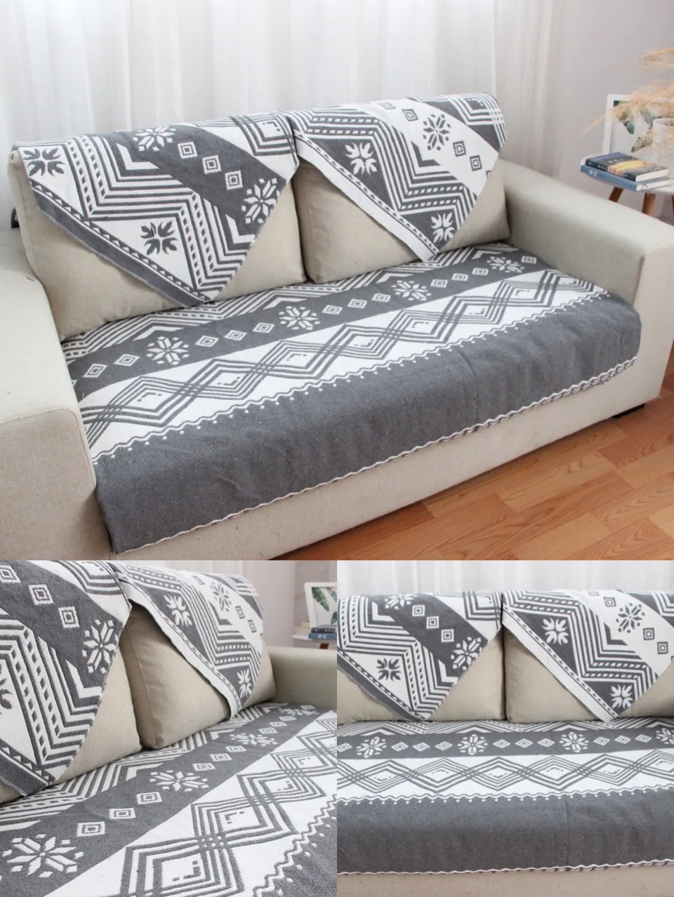 Nordic Snowflake Stripe Woven Sofa Cover main image