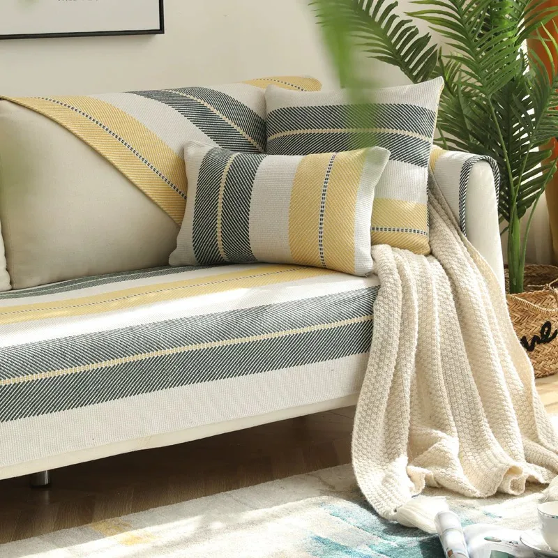 Textured Wide Stripe Woven Sofa Cover representative image