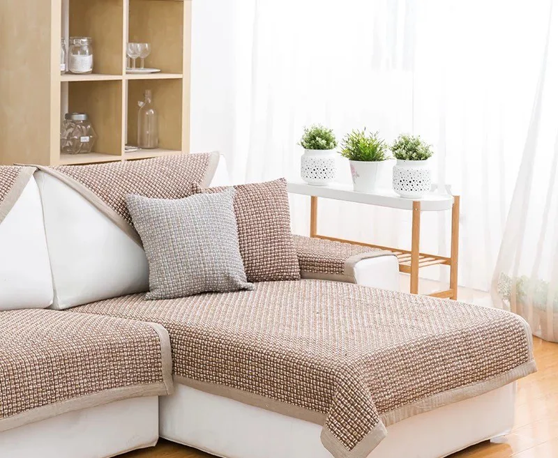 Nubby Basket-Weave Pattern Woven Sofa Cover representative image